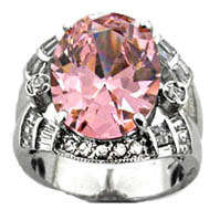 .925 Sterling Silver Pink Diamond & Diamond ZrO2 Ring / Size 9