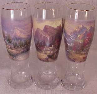 ** Read B4 Bidding ** THOMAS KINKADE "Mountain Hide-A-Way" Pilsner Glass Set
