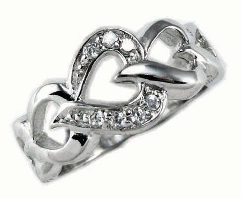 ** Read B4 Bidding ** Sterling Silver "Open Heart Collection" Diamond & Diamond ZrO2 Ring / Size 7