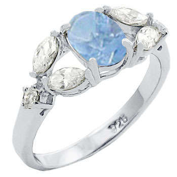 ** FREE SHIPPING (see details) ** Sterling 3.50ctw Brazilian Blue & Diamond ZrO2 Ring / Size 7