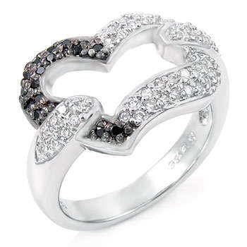 THINK CHRISTMAS!  S/S 2.00ctw Diamond & Black Diamond ZrO2 Ring / Size 7