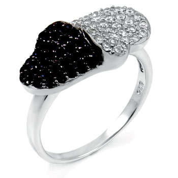 ** Read B4 Bidding ** Sterling Silver Black Diamond & Diamond ZrO2 Ring / Size 8