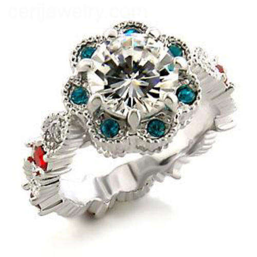 ** Read B4 Bidding ** 5.00ctw Sea Breeze Blue & Diamond ZrO2 Ring / Size 7