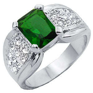 ** Read B4 Bidding ** 5.00ctw Emerald & Diamond ZrO2 Ring / Size 6
