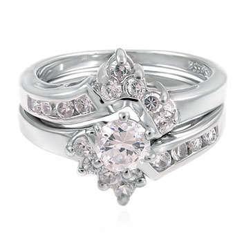 .925 Sterling Silver ZrO2 Wedding Ring Set