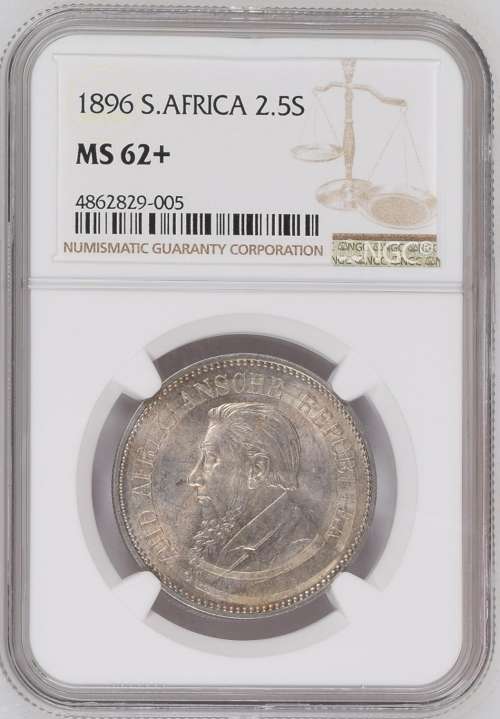 1896 ZAR Kruger Halfcrown NGC Graded MS62+