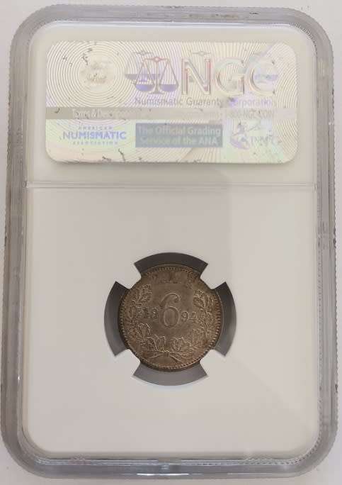 1894 ZAR Kruger 6 Pence NGC Graded MS62