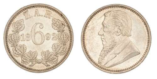 1892 ZAR Kruger 6 Pence Graded MS63