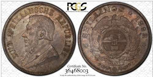 *1892 ZAR Kruger Double Shaft 5 Shillings/Crown Graded MS63