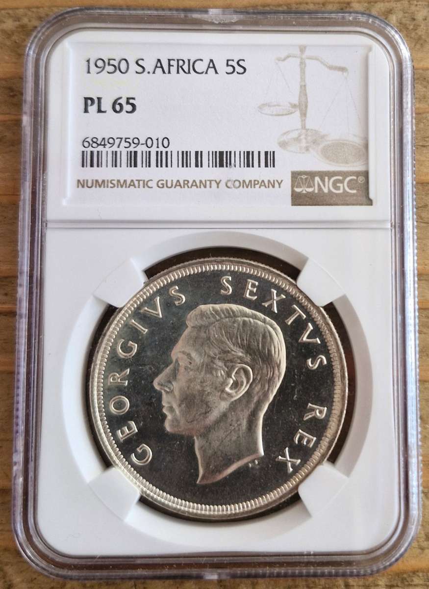 1950 Union of South Africa Prooflike Crown/5 Shilling Graded PL65