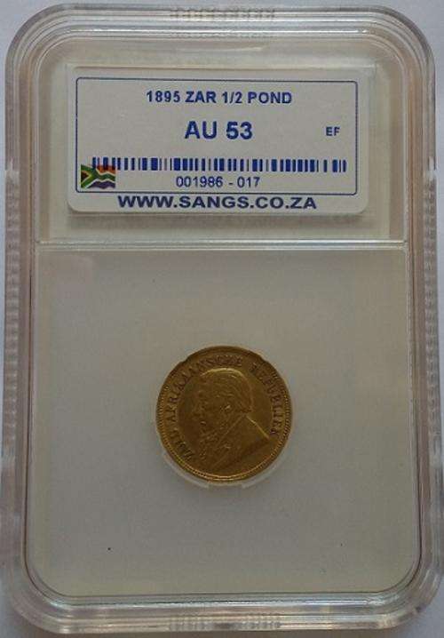 1895 ZAR Kruger Half Pond Graded AU53!