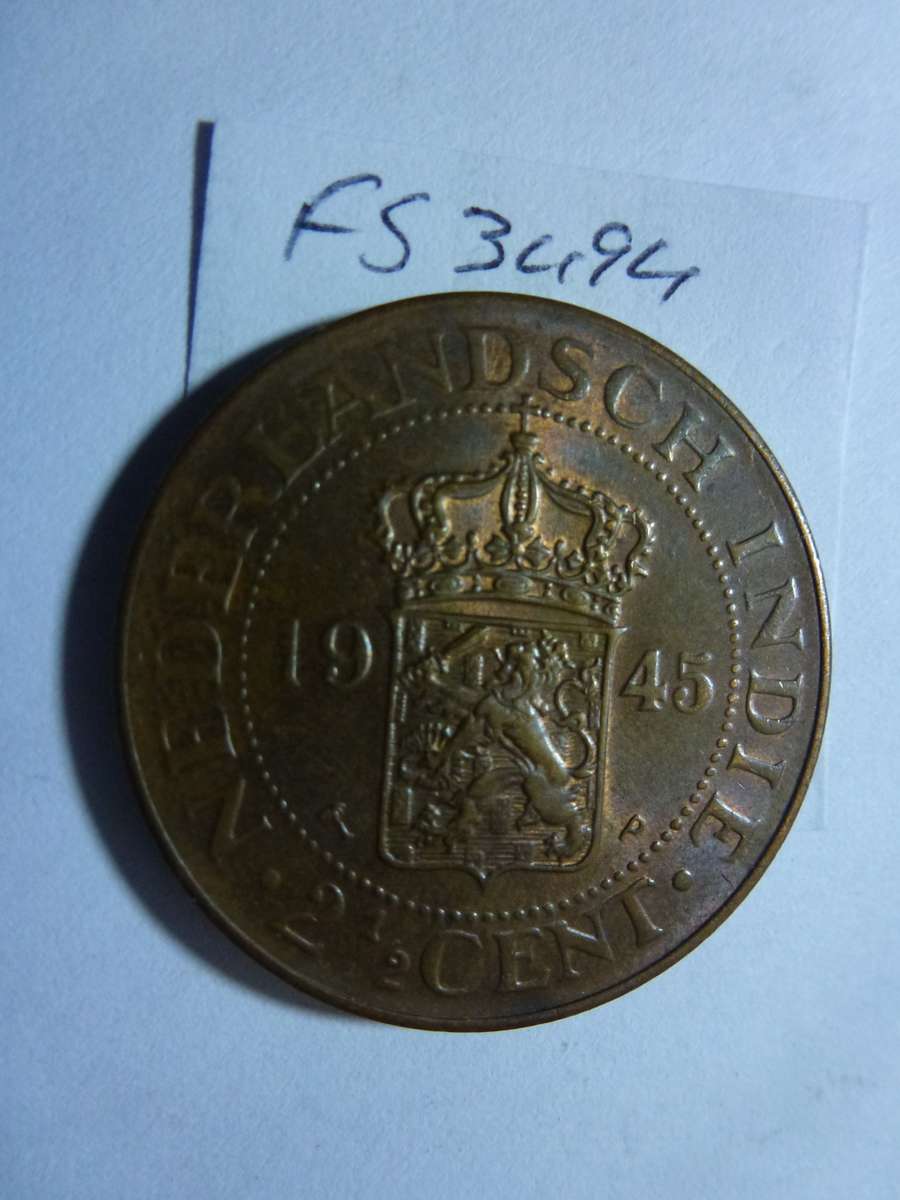 1945 Netherlands East Indies 2 1/2 cent