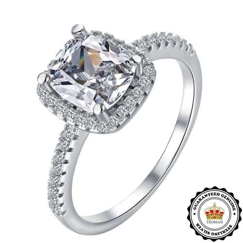 2.00 carat Cushion Cut Simulated Diamond Engagement Ring. Size 6 / M ...100% GENUINE STERLING SILVER
