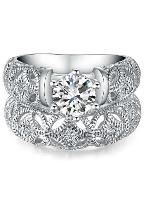 1.25 Carat Simulated Diamond Victorian Double-Band Wedding Ring. Size 6 / M