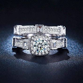 Breathtaking 1.70 Carat Simulated Diamond Wedding Ring Set (Double Band). Size 7 / O