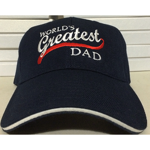 6 Panel Blue Cotton Cap with "World's Greatest Dad " Embroidered...