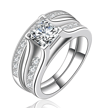 Stunning 1.75 Carat Simulated Diamond Wedding Ring Set (Double Band). Sizes Available: 6; 7 & 8