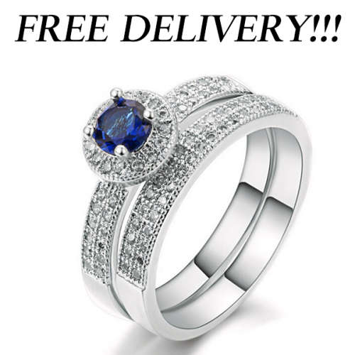 **FREE DELIVERY** Astonishing 1.50 Carat Simulated Stone Ring Set (Double Band) . Size 9 / R3/4 !!!