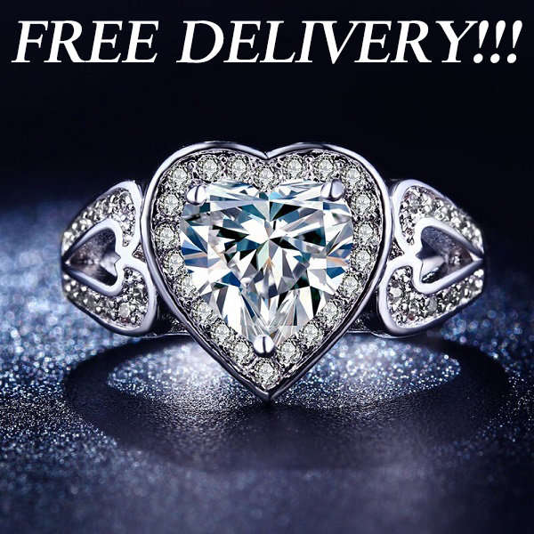 **FREE DELIVERY** Exquisite 1.30 Carat Heart Shaped Simulated Diamond Ring. Sizes Available: 6;7;8