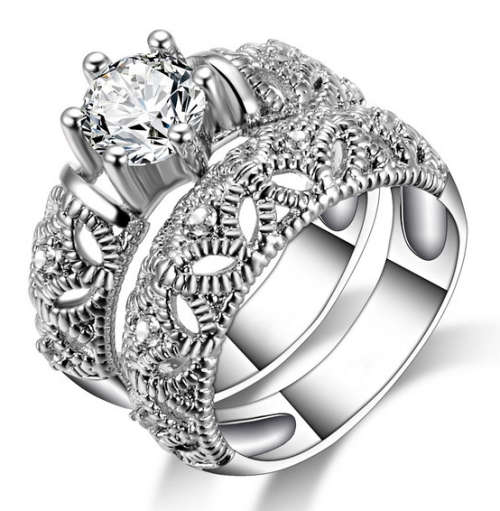 1.25 Carat Simulated Diamond Victorian Double-Band Wedding Ring. Size 8 / Q