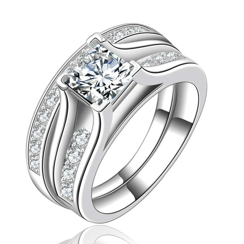 Stunning 1.75 Carat Simulated Diamond Wedding Ring Set (Double Band).  Size :  6 / M