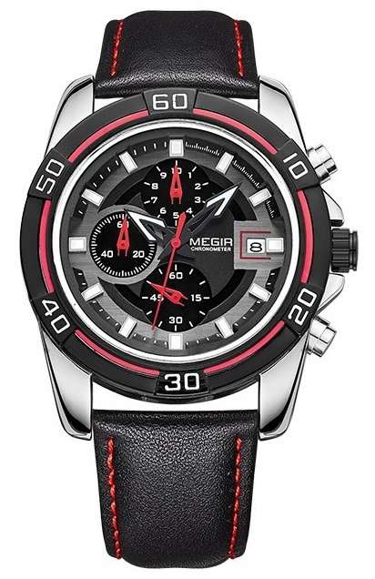 MEGIR MENS CHRONOGRAPH DATE GENUINE LEATHER WATCH - **WORKING SUB-DIALS** - BOX INCLUDED!!!