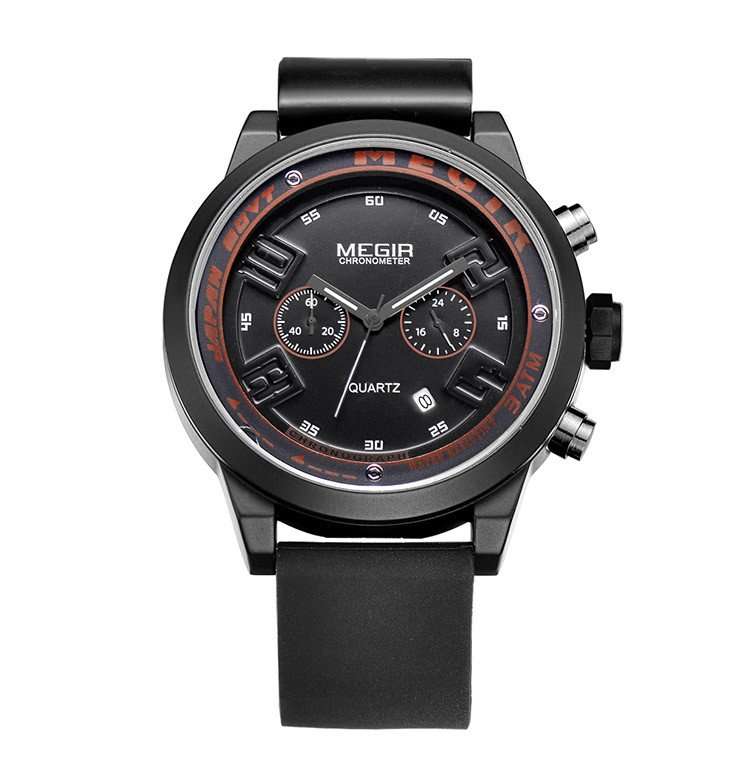 MEGIR MENS SPORTY DATE SILICONE STRAP WATCH - **WORKING SUB-DIALS** - BOX INCLUDED!!!