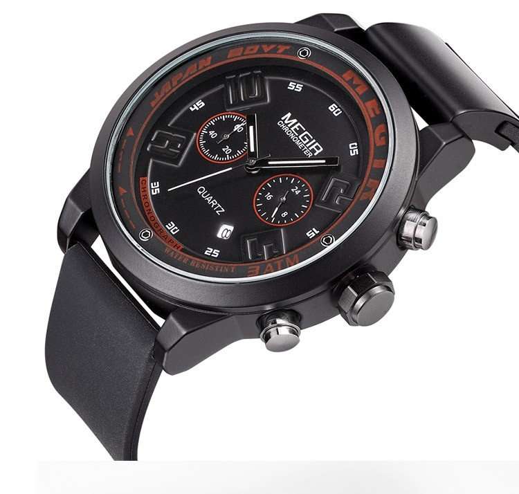 MEGIR MENS SPORTY DATE SILICONE STRAP WATCH - **WORKING SUB-DIALS** - BOX INCLUDED!!!