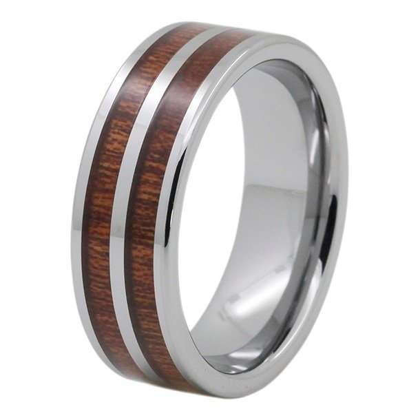 ** ELEGANT [R2300]** Men's Dual Wood Inlay Tungsten Ring. Sizes Available : 9 / 10 / 11 /12 / 13
