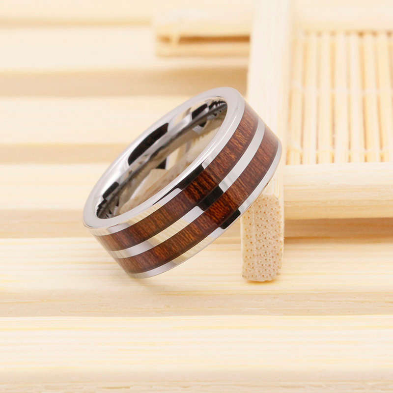 ** ELEGANT [R2300]** Men's Dual Wood Inlay Tungsten Ring. Sizes Available : 9 / 10 / 11 /12 / 13
