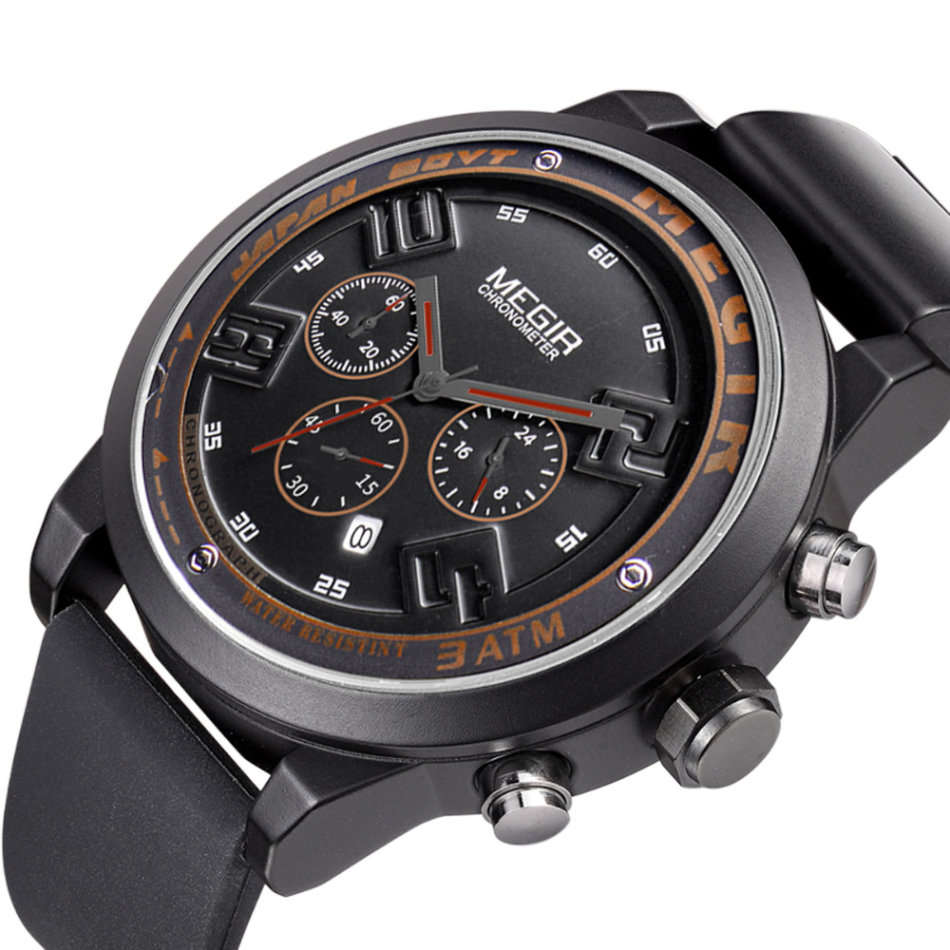 MEGIR MENS SPORTY DATE SILICONE STRAP WATCH - **WORKING SUB-DIALS** - BOX INCLUDED!!!