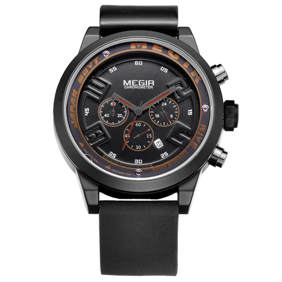 MEGIR MENS SPORTY DATE SILICONE STRAP WATCH - **WORKING SUB-DIALS** - BOX INCLUDED!!!