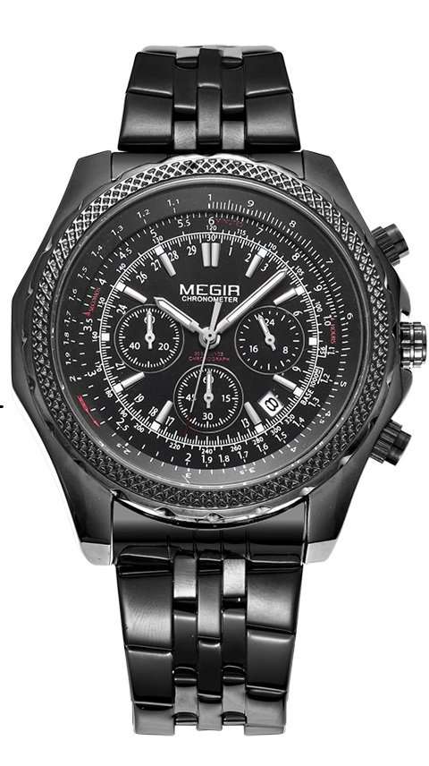 MEGIR MENS STAINLESS STEEL DATE WATCH - **WORKING SUB-DIALS** - BOX INCLUDED!!!