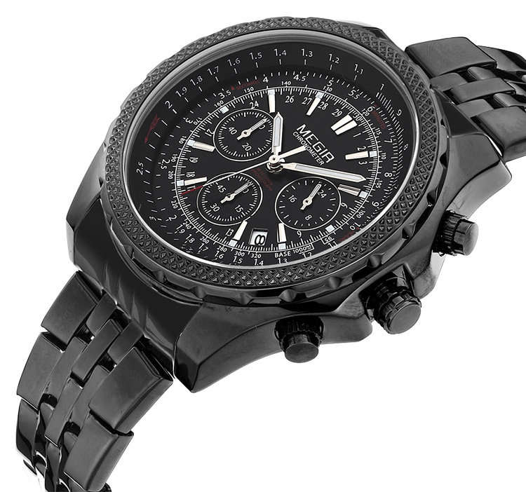 MEGIR MENS STAINLESS STEEL DATE WATCH - **WORKING SUB-DIALS** - BOX INCLUDED!!!