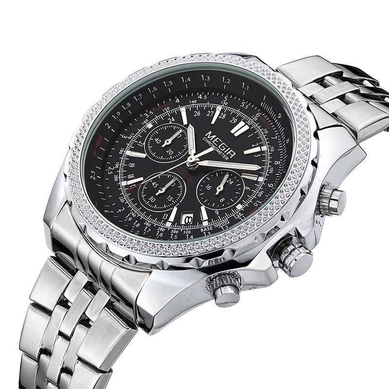 MEGIR MENS STAINLESS STEEL DATE WATCH - **WORKING SUB-DIALS** - BOX INCLUDED!!!