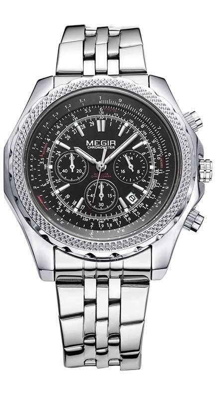 MEGIR MENS STAINLESS STEEL DATE WATCH - **WORKING SUB-DIALS** - BOX INCLUDED!!!