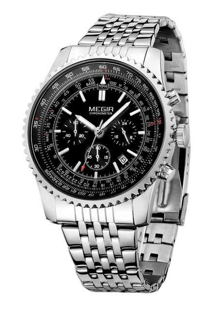 MEGIR MENS STAINLESS STEEL DATE WATCH - **WORKING SUB-DIALS** - BOX INCLUDED!!!