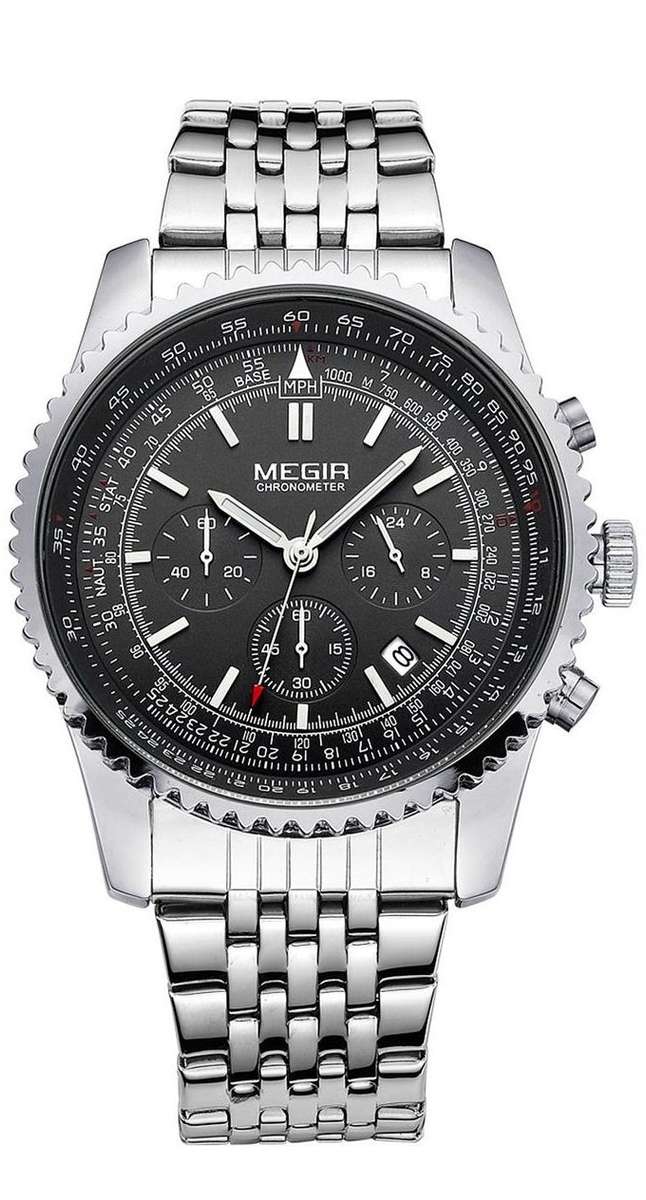 MEGIR MENS STAINLESS STEEL DATE WATCH - **WORKING SUB-DIALS** - BOX INCLUDED!!!