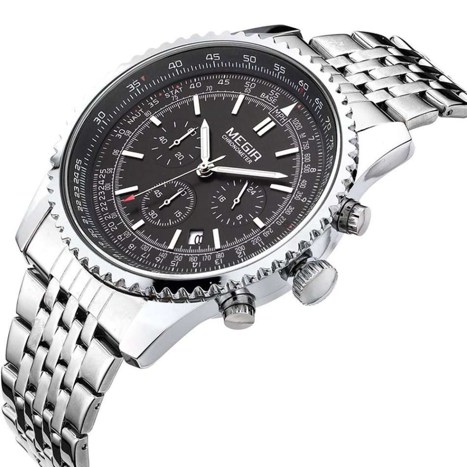 MEGIR MENS STAINLESS STEEL DATE WATCH - **WORKING SUB-DIALS** - BOX INCLUDED!!!