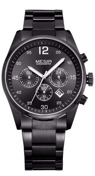 MEGIR MENS STAINLESS STEEL DATE WATCH - **WORKING SUB-DIALS** - BOX INCLUDED!!!