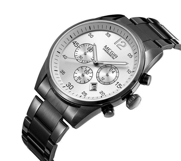 MEGIR MENS STAINLESS STEEL DATE WATCH - **WORKING SUB-DIALS** - BOX INCLUDED!!!