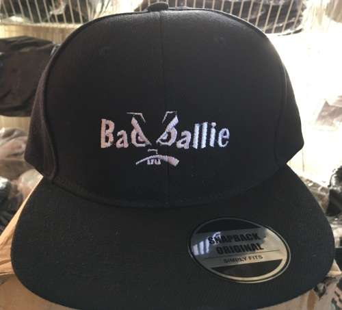 6 Panel Black SNAPBACK Cap-( Flat Peak) - With "Bad ballie" Embroidered