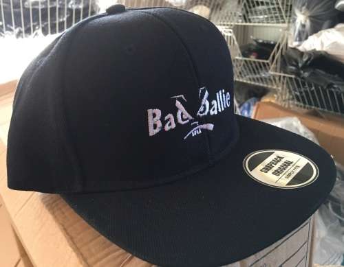 6 Panel Black SNAPBACK Cap-( Flat Peak) - With "Bad ballie" Embroidered