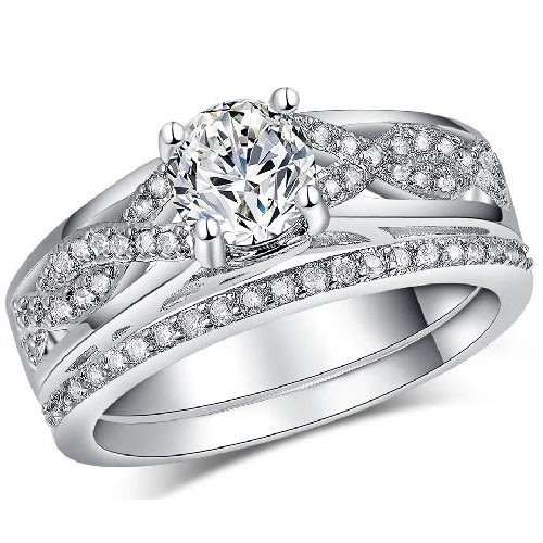 Exquisite 1.50 Carat Simulated Diamond Wedding Ring Set (Double Band). Sizes Available : 7 ; 8