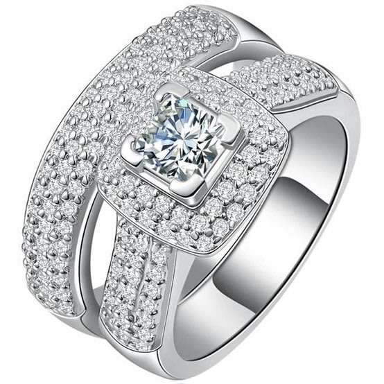 Stunning 1.60 Carat Princess Cut Simulated Diamond Ring Set (Double Band). Size 6 / M