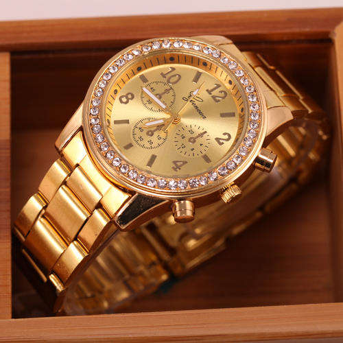 GENEVA Ladies Crystal Accented Yellow Gold Watch