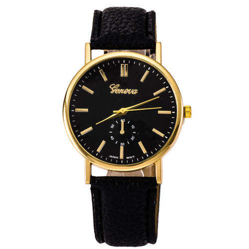 GENEVA Unisex Black Faux Leather Watch