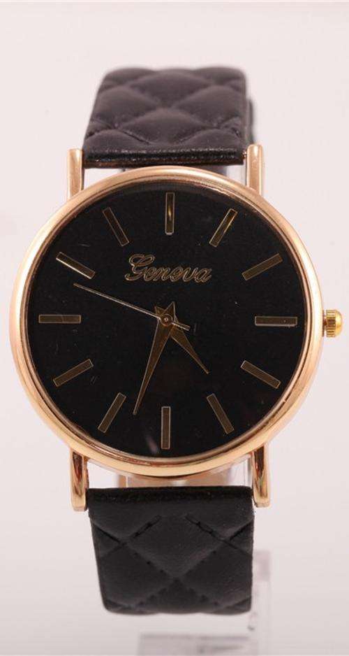 GENEVA Ladies Black Faux Leather Watch