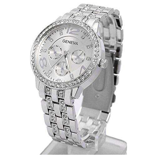 GENEVA Ladies Crystal Accented Silver Watch