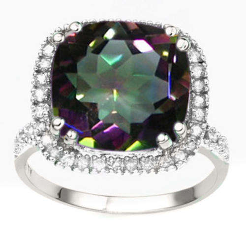 7.2CT MYSTIC TOPAZ & 38PCS GENUINE DIAMONDS 925 STERLING SILVER RING
